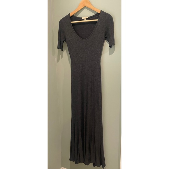 Bordeaux‎ Gray Maxi Dress V Neck Short Sleeve Casual Knit Flowy Flared - Picture 2 of 7